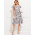 Flattern Ärmel Rüschensaum Calico Print Kleid Herstellung Großhandel Mode Frauen Bekleidung (TA3162D)